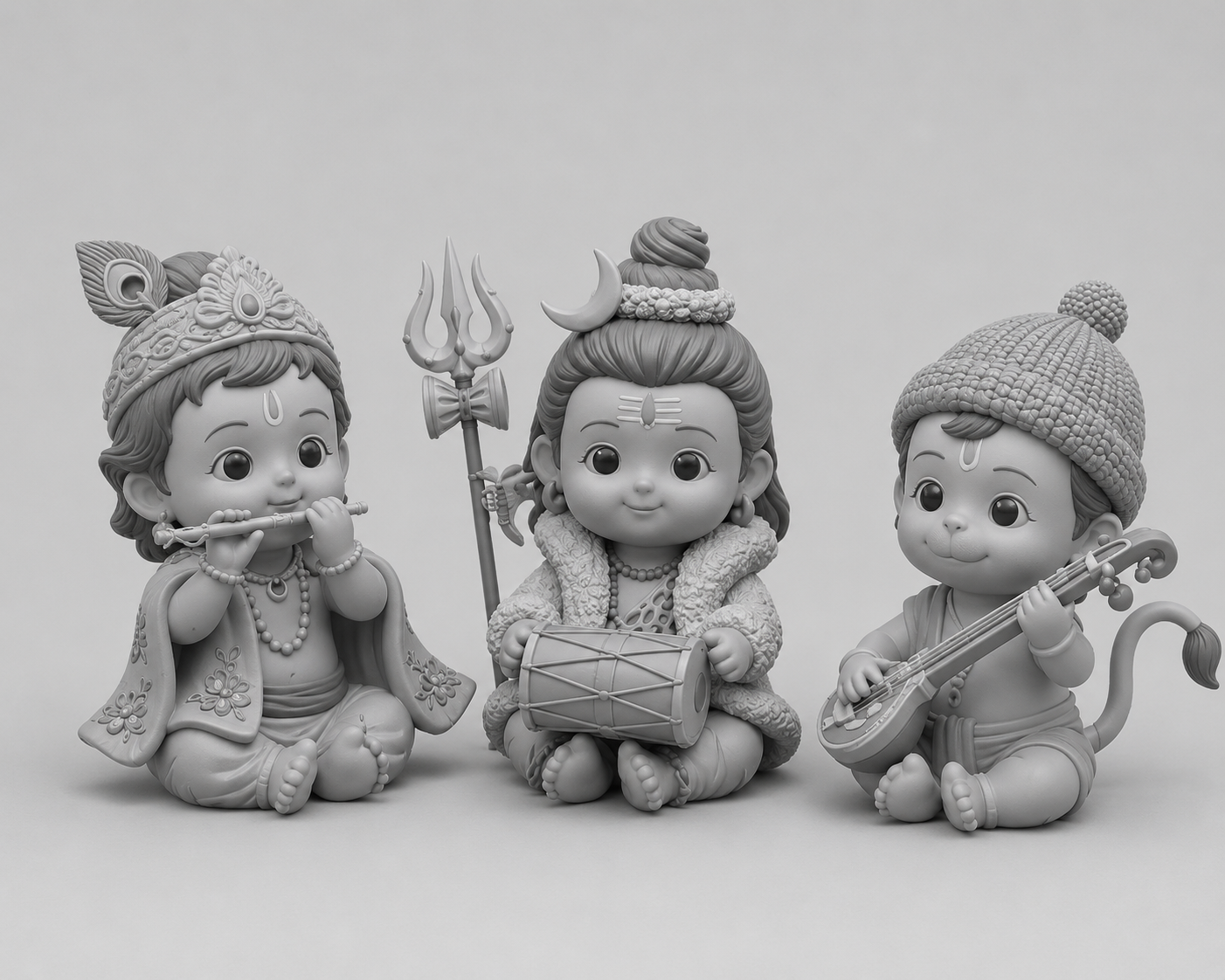 Krishna Shiv Ji Hanuman Chibi 3D Model (5 Inch)